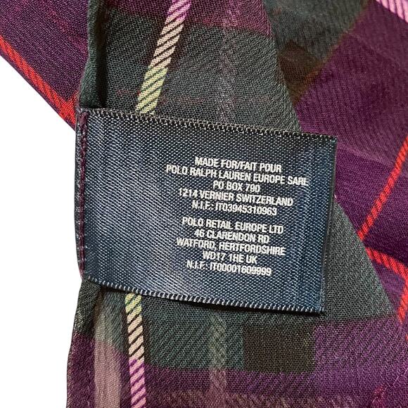 Polo Ralph Lauren Purple Green Tartan Plaid Chiffon Wingtip Scarf - Picture 3 of 7